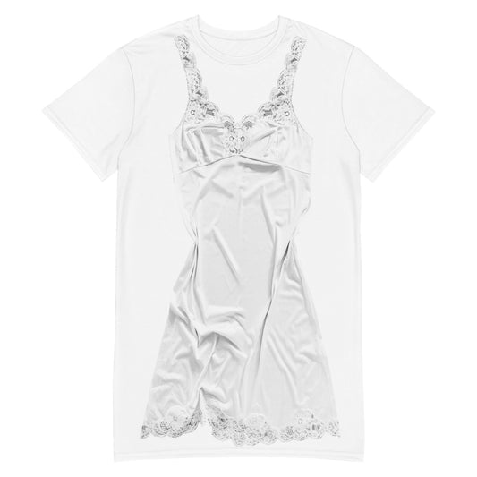 Lacy Slip T-Shirt Dress - White